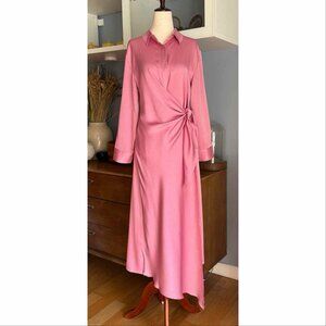 Taylor Tillman Samantha Pink Wrap Midi Dress Satin Size XS